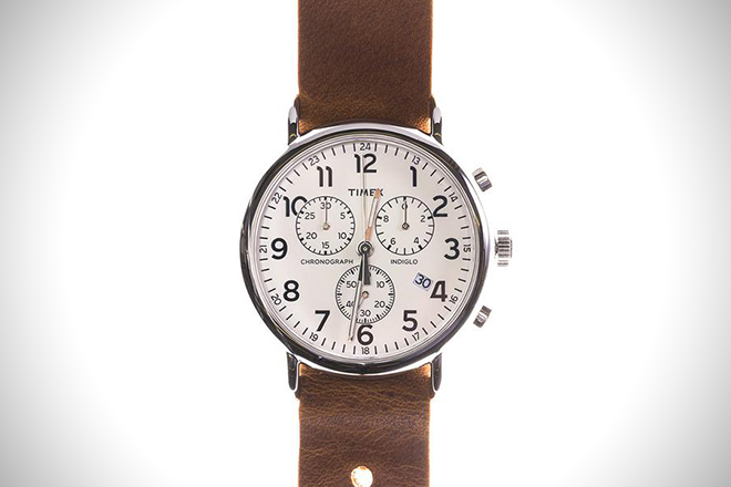 Leather Timex Chrono White