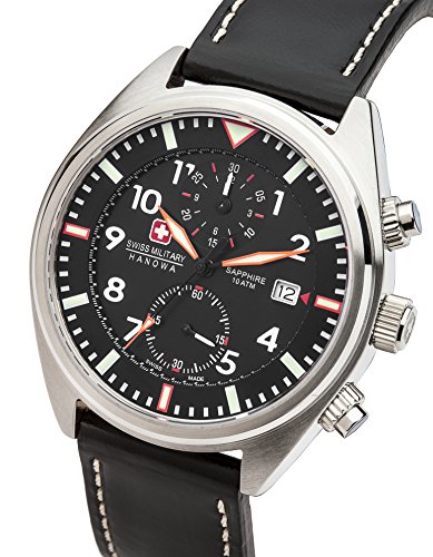 Swiss Military Airbourne Men's Quartz Watch with Black Dial Chronograph Display and Black Leather Strap 6-4227.04.007