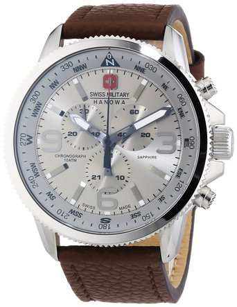 Swiss Military Arrow Men's Quartz Watch with Silver Dial Chronograph Display and Brown Leather Strap 6-4224.04.030