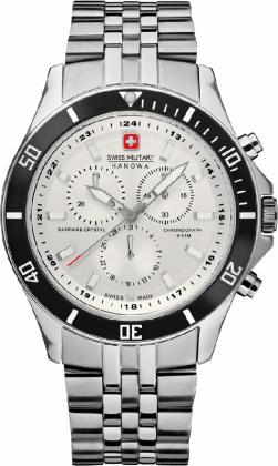 Swiss Military Flagship Chrono Men's Quartz Watch with White Dial Chronograph Display and Silver Stainless Steel Bracelet 6-5183.04.001.07