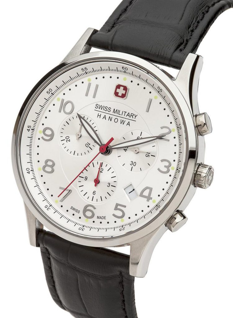Swiss Military Patriot Men's Quartz Watch with Silver Dial Chronograph Display and Black Leather Strap 6-4187.04.001