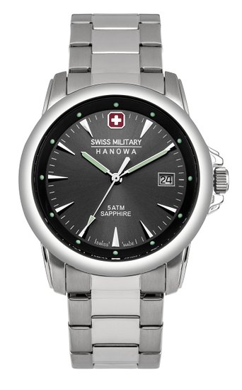 Swiss Military Swiss Recruit Prime Giftset Men's Quartz Watch with Black Dial Analogue Display and Silver Stainless Steel Bracelet 6-8010.04.007