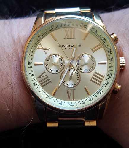 Akribos XXIV Swiss Quartz Gold Tone Watch AK736YG