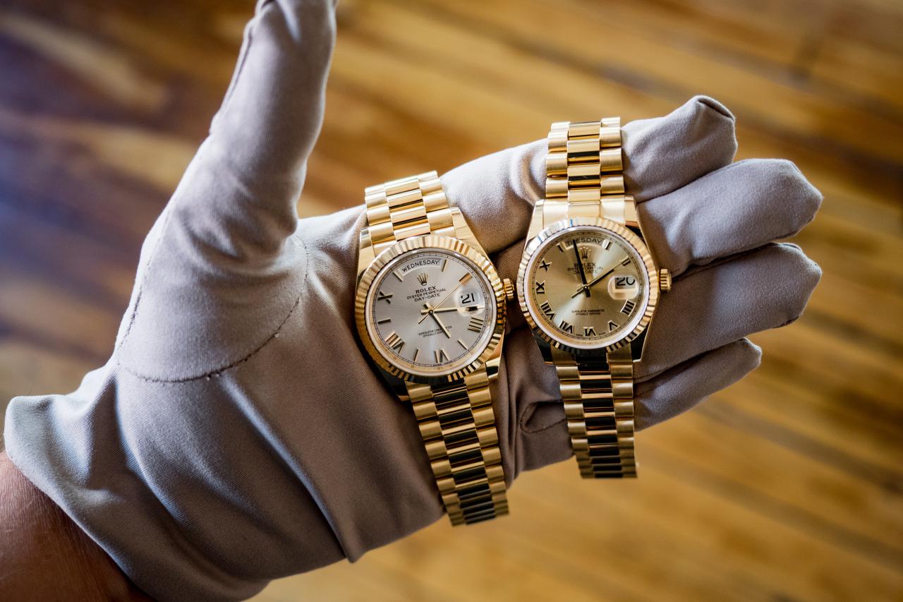 rolex day date 40mm silver dial and 36mm champagne dial